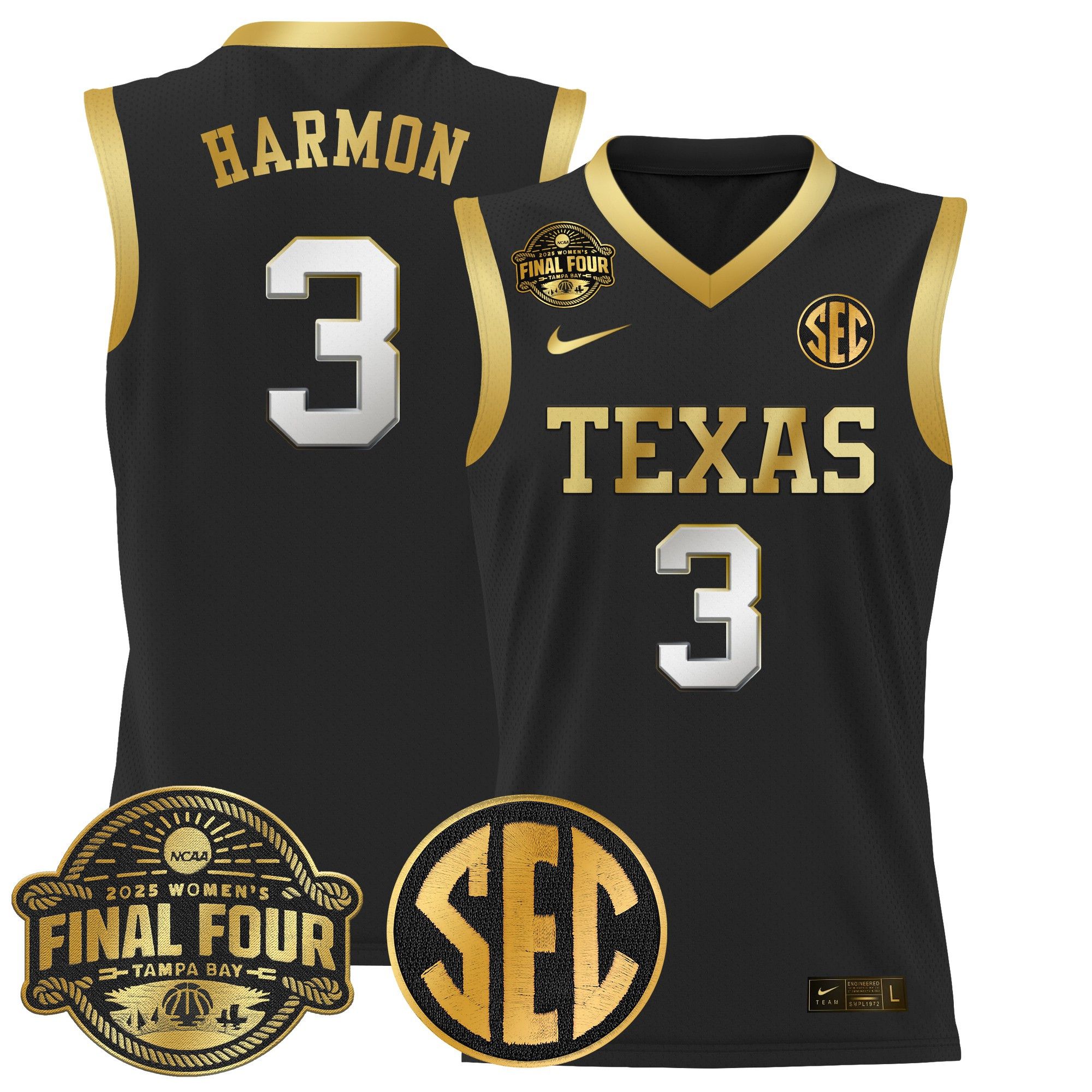 Men Texas Longhorns #3 Harmon Black Nike 2025 Final Four Patch Lightweight Basketball NCAA Jerseys